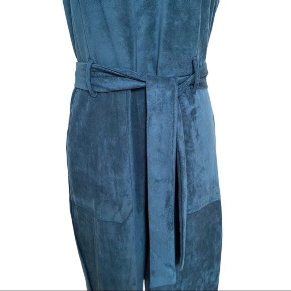 Anthropologie Bishop and Young Jumpsuit  Suede Tie Waist in Blue Size Medium - Picture 7 of 12